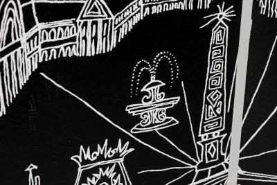 Contemporary French Piazza Prints Black and White Rolling Screen