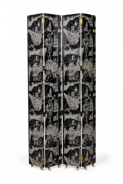 Contemporary French Piazza Prints Black and White Rolling Screen