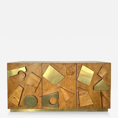 Contemporary Geometrical Wood and Brass Sideboard Italy