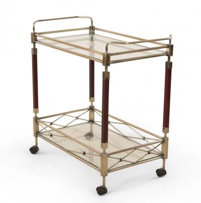 Contemporary Gilt Metal Glass and Wood Bar Tea Cart