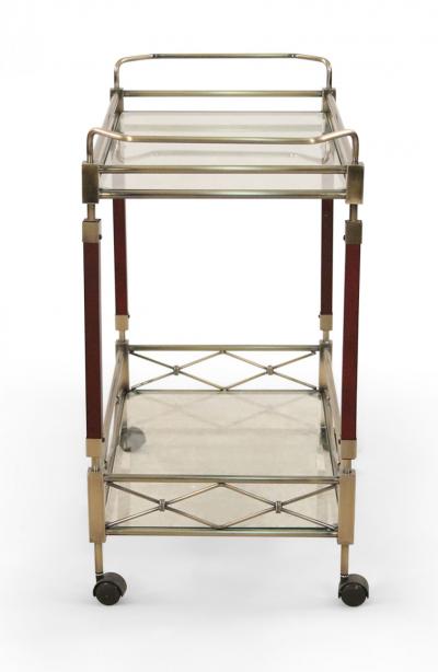Contemporary Gilt Metal Glass and Wood Bar Tea Cart