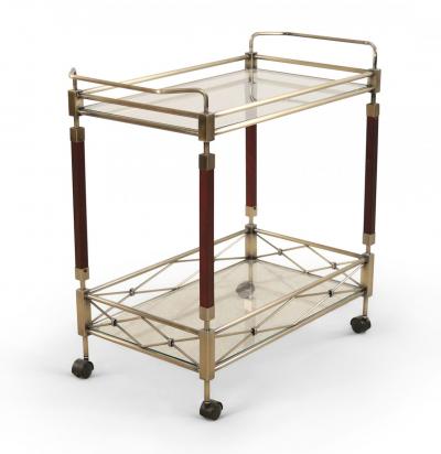 Contemporary Gilt Metal Glass and Wood Bar Tea Cart