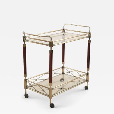 Contemporary Gilt Metal Glass and Wood Bar Tea Cart