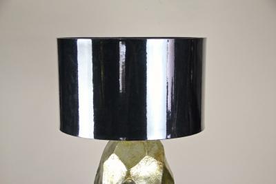 Contemporary Golden Ceramic Table Lamp Glazed on Black Teak Pedestal