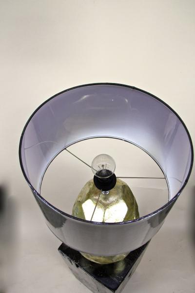 Contemporary Golden Ceramic Table Lamp Glazed on Black Teak Pedestal