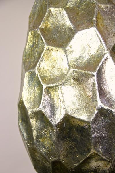 Contemporary Golden Ceramic Table Lamp Glazed on Black Teak Pedestal