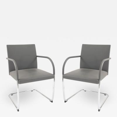 Contemporary Gray Leather Arm Chairs
