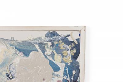 Contemporary Gray Purple and Yellow Abstract Oil Painting on Stretched Canvas