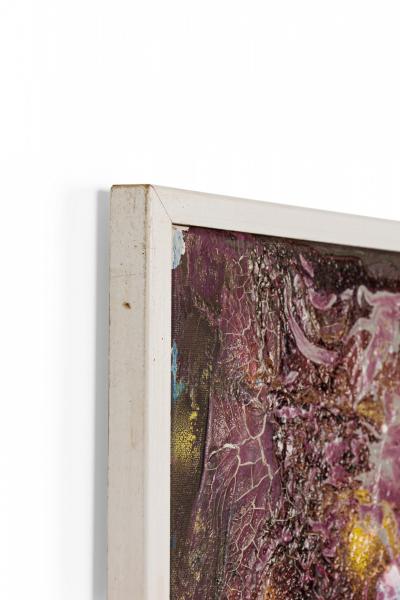 Contemporary Gray Purple and Yellow Abstract Oil Painting on Stretched Canvas