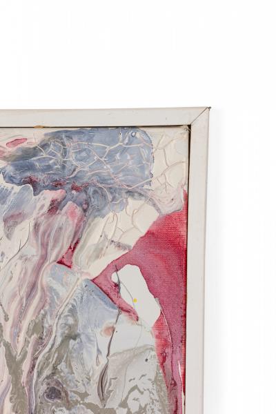 Contemporary Gray Red and Yellow Abstract Oil Painting on Stretched Canvas