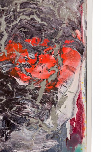 Contemporary Gray Red and Yellow Abstract Oil Painting on Stretched Canvas