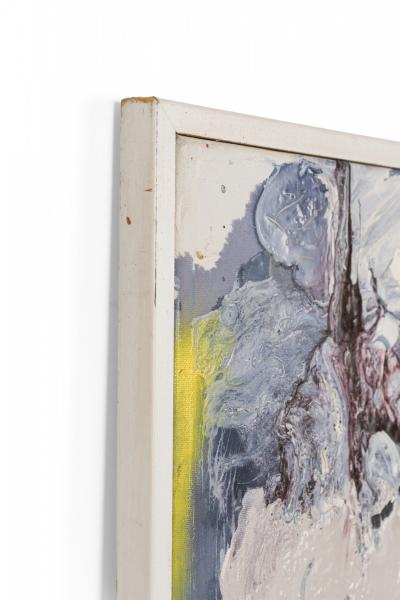 Contemporary Gray Red and Yellow Abstract Oil Painting on Stretched Canvas