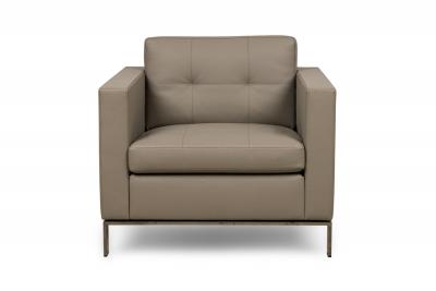 Contemporary Gray Tufted Leather Arm Chair