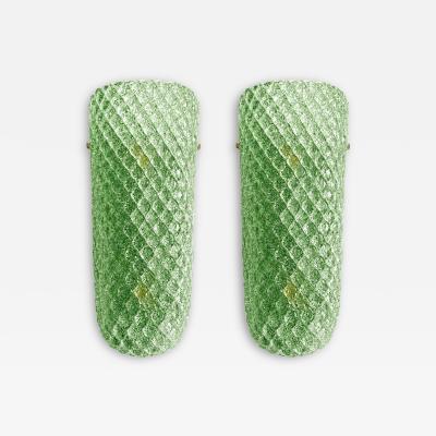Contemporary Green Graniglia Rhombus Murano Glass Wall Lights a Pair