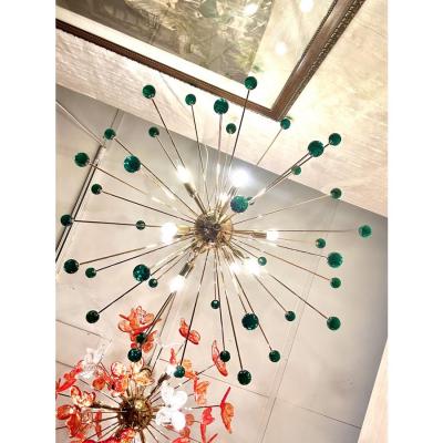 Contemporary Green Star Murano Glass Sputnik Chandelier