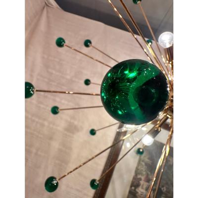 Contemporary Green Star Murano Glass Sputnik Chandelier