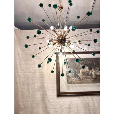 Contemporary Green Star Murano Glass Sputnik Chandelier