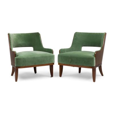 Contemporary Green Velvet Arm Chairs