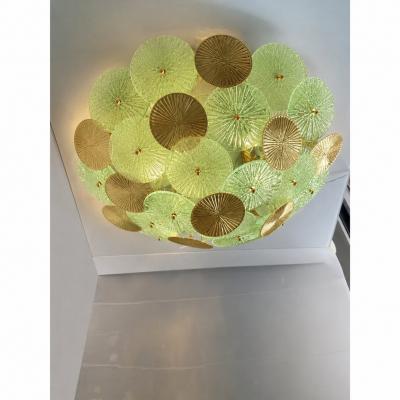 Contemporary Green Water Lily Brass and Murano Glass Sputnik Flush Mount