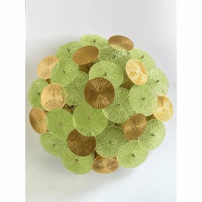Contemporary Green Water Lily Brass and Murano Glass Sputnik Flush Mount