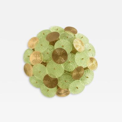 Contemporary Green Water Lily Brass and Murano Glass Sputnik Flush Mount