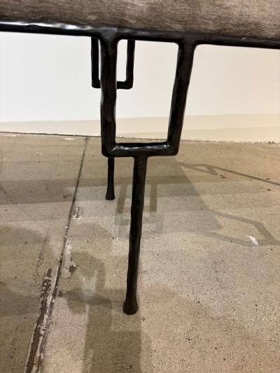 Contemporary Hammered and Patinated Iron Bench