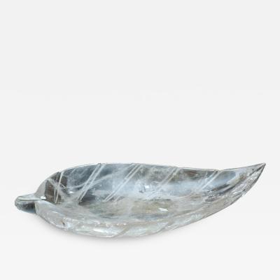 Contemporary Hand Carved Rock Crystal Clear Quartz Leaf Tray