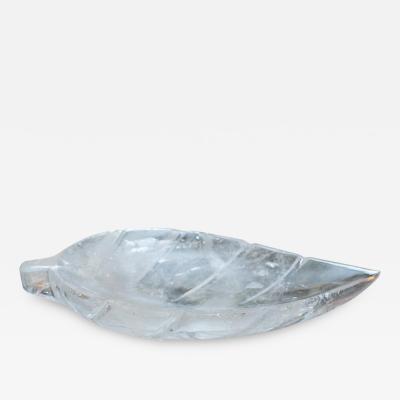 Contemporary Hand Carved Rock Crystal Clear Quartz Leaf Tray