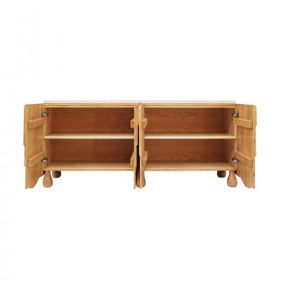 Contemporary Handcrafted Oak Solid Wood And Travertine Italian Sideboard