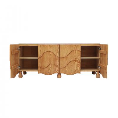 Contemporary Handcrafted Oak Solid Wood And Travertine Italian Sideboard