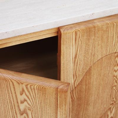 Contemporary Handcrafted Oak Solid Wood And Travertine Italian Sideboard