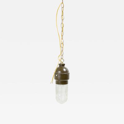Contemporary Hanging Industrial Metal and Glass Light Fixture