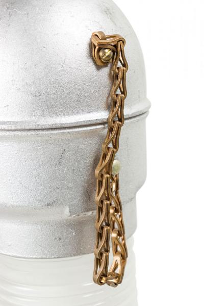 Contemporary Hanging Industrial Silver Metal and Glass Light Fixture