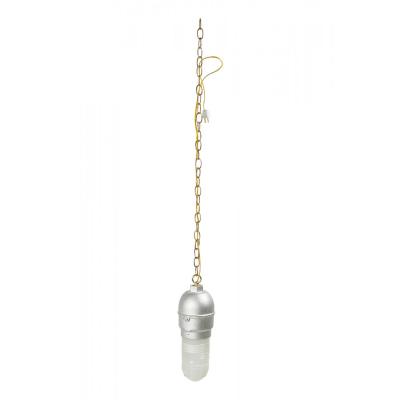 Contemporary Hanging Industrial Silver Metal and Glass Light Fixture