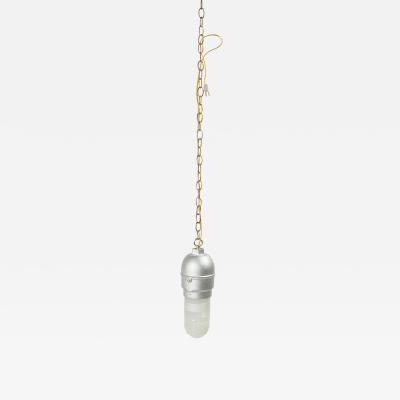 Contemporary Hanging Industrial Silver Metal and Glass Light Fixture