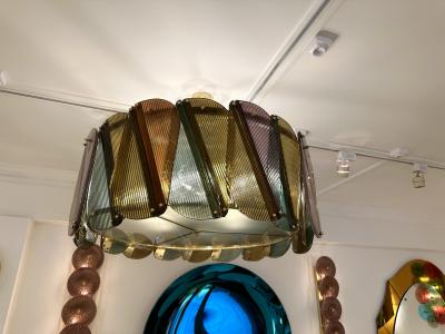Contemporary Harlequin Chandelier Brass and Murano Glass Italy