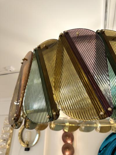 Contemporary Harlequin Chandelier Brass and Murano Glass Italy