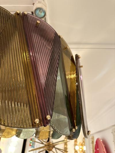 Contemporary Harlequin Chandelier Brass and Murano Glass Italy