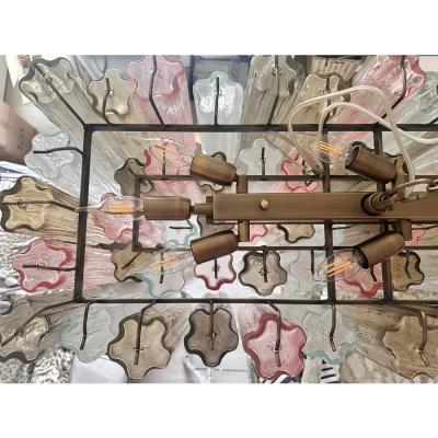 Contemporary Huge Rectangular Tronchi Murano Glass Burnished Chandelier