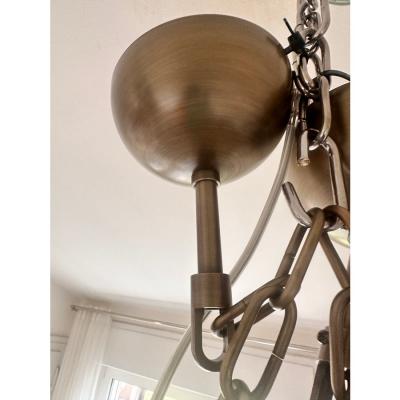 Contemporary Huge Rectangular Tronchi Murano Glass Burnished Chandelier