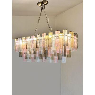 Contemporary Huge Rectangular Tronchi Murano Glass Burnished Chandelier