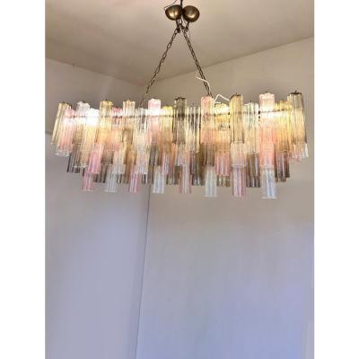 Contemporary Huge Rectangular Tronchi Murano Glass Burnished Chandelier