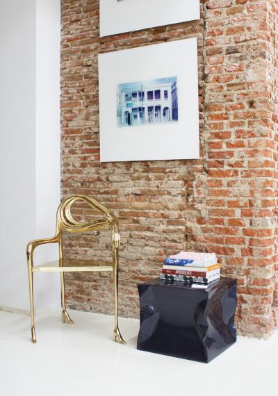 Contemporary Indigo Blue Lacquered Metal Side Table