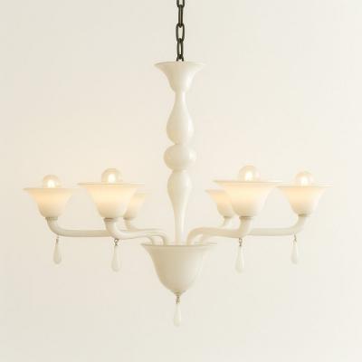 Contemporary Italian 6 Arms White Murano Glass Chandelier