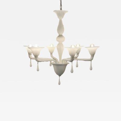 Contemporary Italian 6 Arms White Murano Glass Chandelier