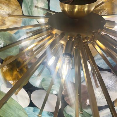 Contemporary Italian Amber White Aqua Blue Green Murano Glass Sputnik Flushmount