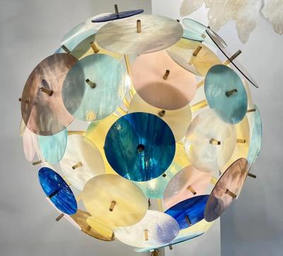 Contemporary Italian Amber White Aqua Vivid Blue Murano Glass Sputnik Flushmount