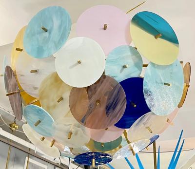 Contemporary Italian Amber White Aqua Vivid Blue Murano Glass Sputnik Flushmount