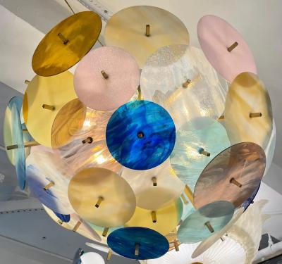 Contemporary Italian Amber White Aqua Vivid Blue Murano Glass Sputnik Flushmount