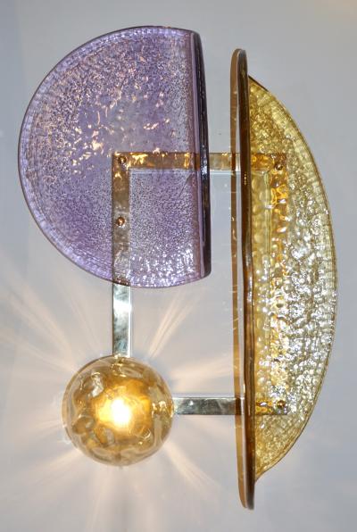 Contemporary Italian Amethyst Amber Murano Glass Post Modern Gold Brass Sconce